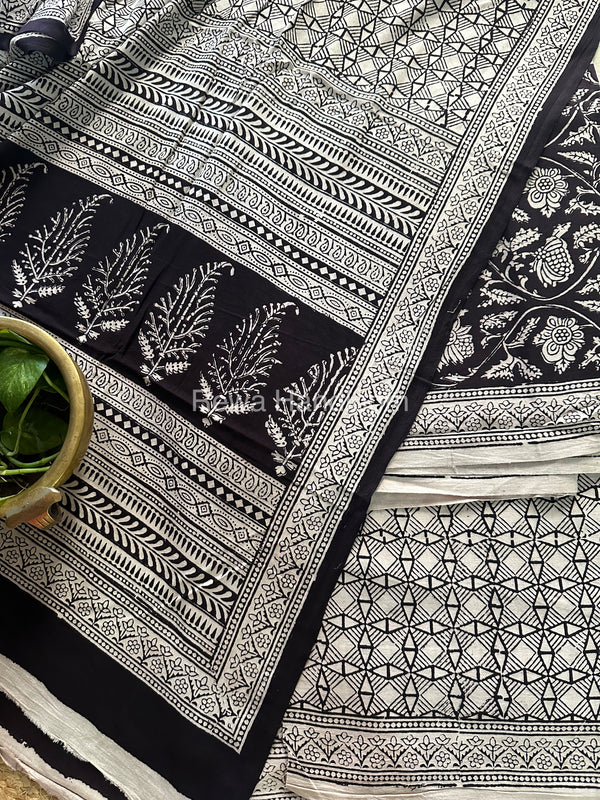Black-White Bagh Print Cotton Suit-BCS57