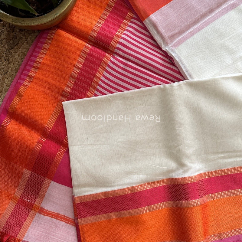 Maheshwari White Ganga Jamuna Rewa Border Saree GJD082