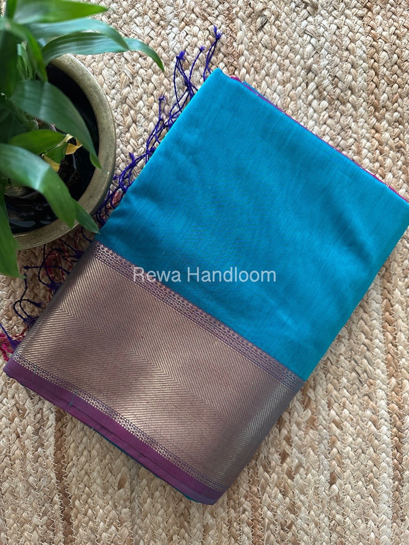 Exclusive Maheshwari Rama Green Zari Border Saree EZ029
