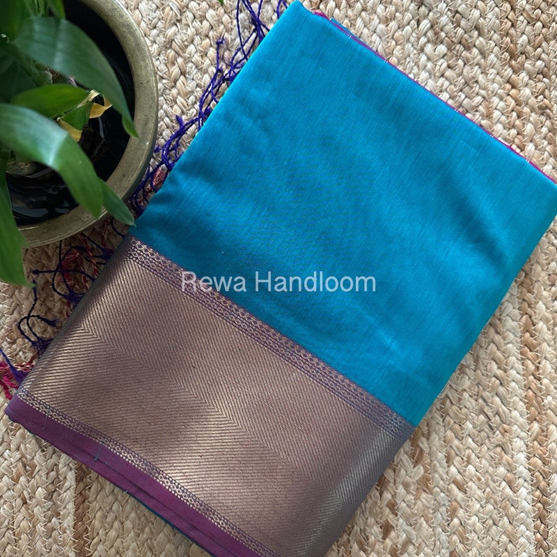 Exclusive Maheshwari Rama Green Zari Border Saree EZ029