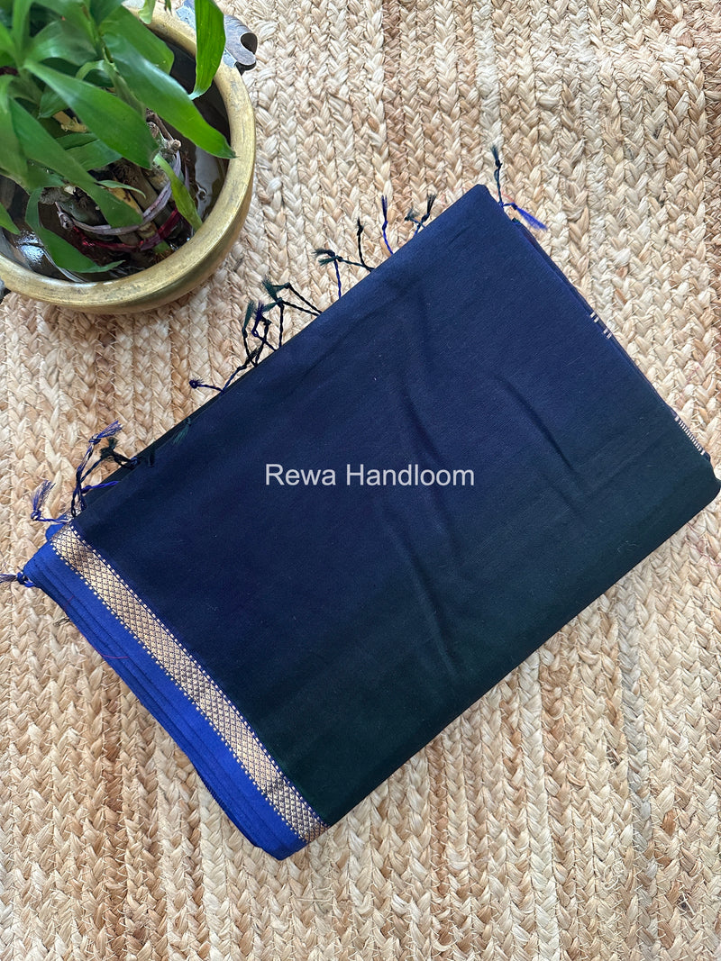 Maheshwari Dark Navy Blue Shaded Plain Saree PSS07
