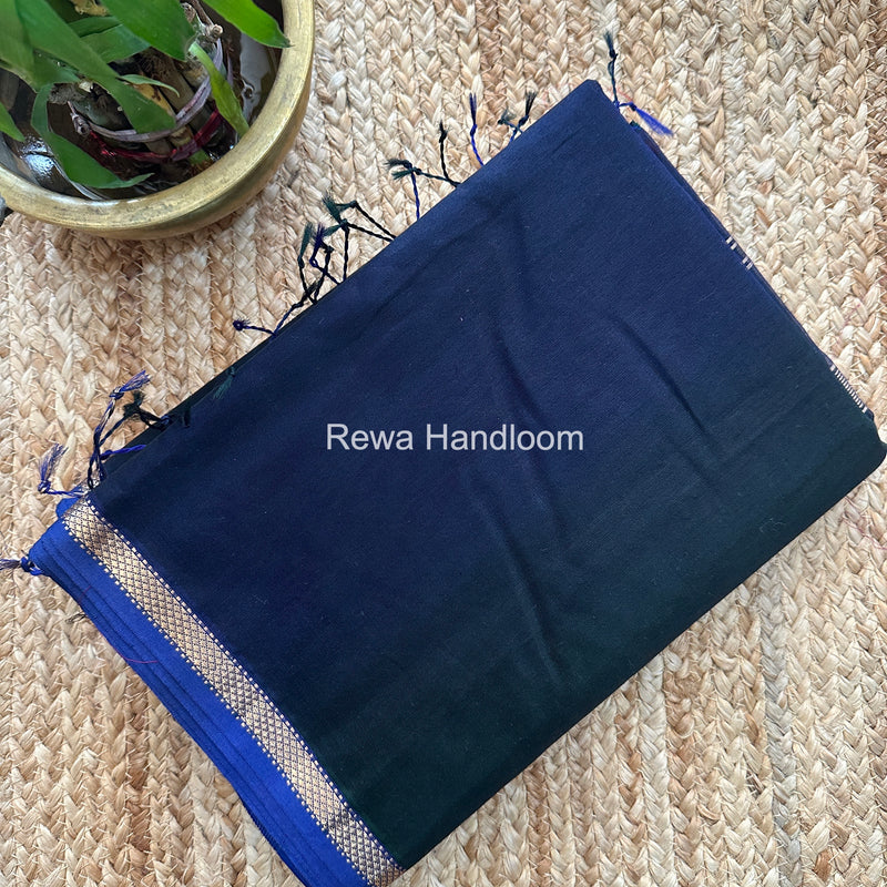 Maheshwari Dark Navy Blue Shaded Plain Saree PSS07