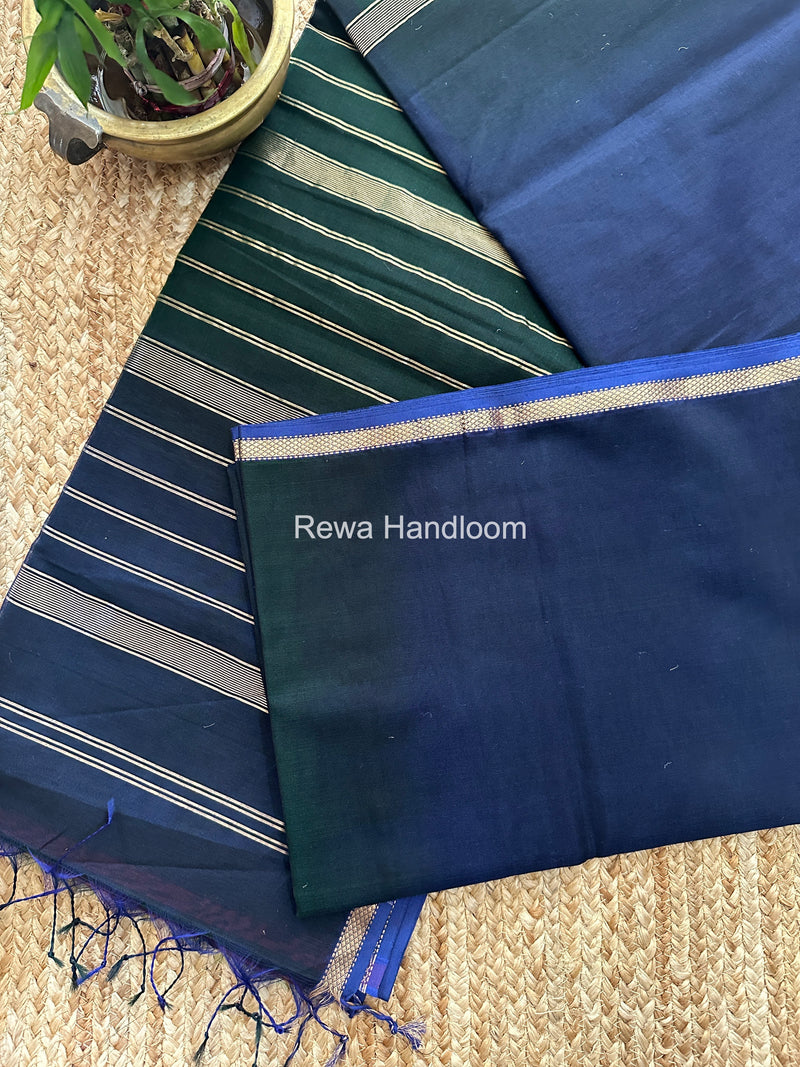 Maheshwari Dark Navy Blue Shaded Plain Saree PSS07