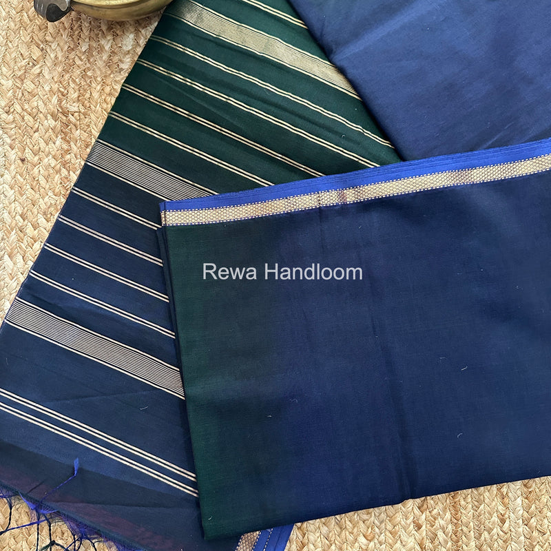 Maheshwari Dark Navy Blue Shaded Plain Saree PSS07