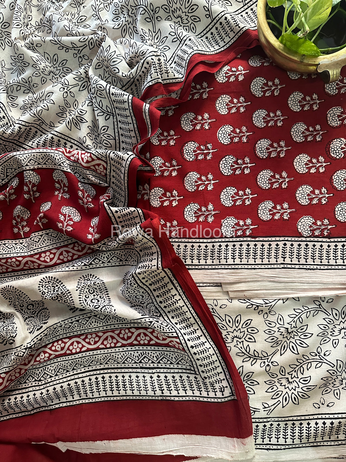 Maroon-White Bagh Print Cotton Suit-BCS56