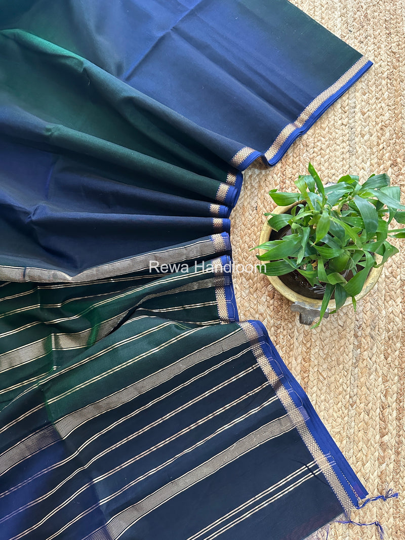 Maheshwari Dark Navy Blue Shaded Plain Saree PSS07