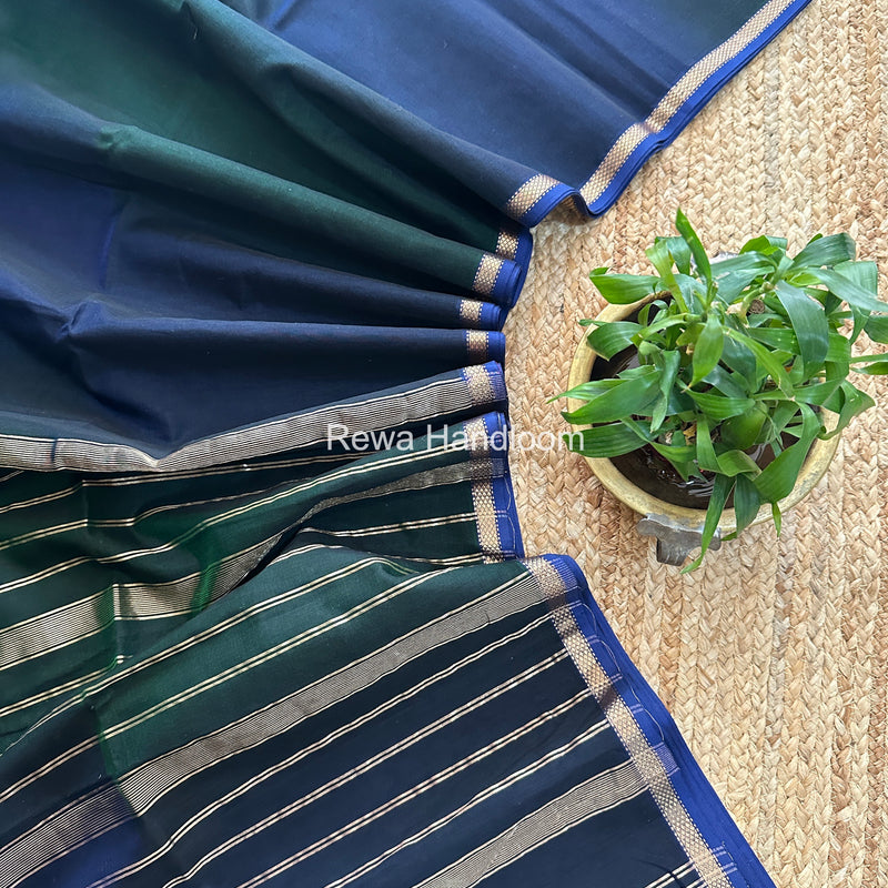 Maheshwari Dark Navy Blue Shaded Plain Saree PSS07