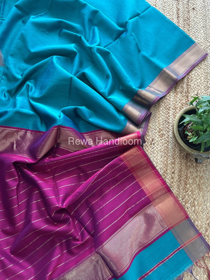 Exclusive Maheshwari Rama Green Zari Border Saree EZ029