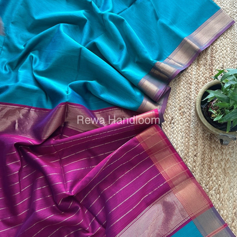 Exclusive Maheshwari Rama Green Zari Border Saree EZ029