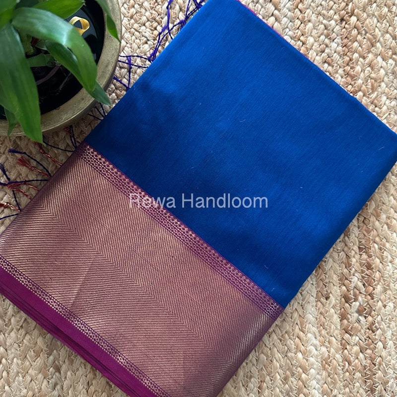 Exclusive Maheshwari Blue Zari Border Saree EZ028
