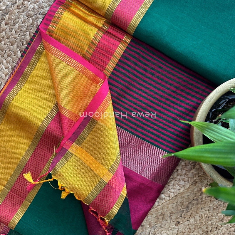 Maheshwari Green Ganga Jamuna Rewa Border Saree GJD066