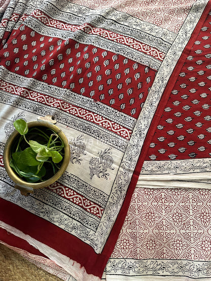 Maroon-White Bagh Print Cotton Suit-BCS55