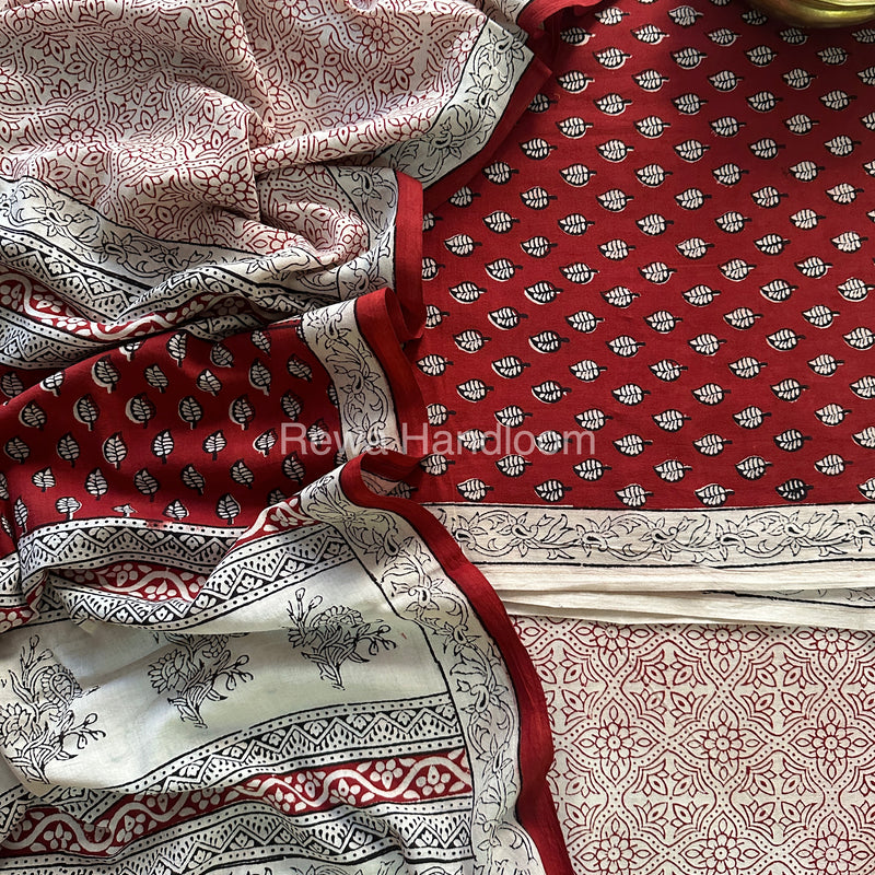 Maroon-White Bagh Print Cotton Suit-BCS55