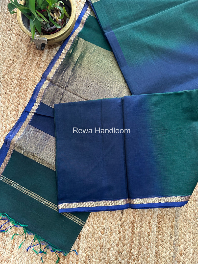 Maheshwari Dark Green Shaded Plain Saree PSS05