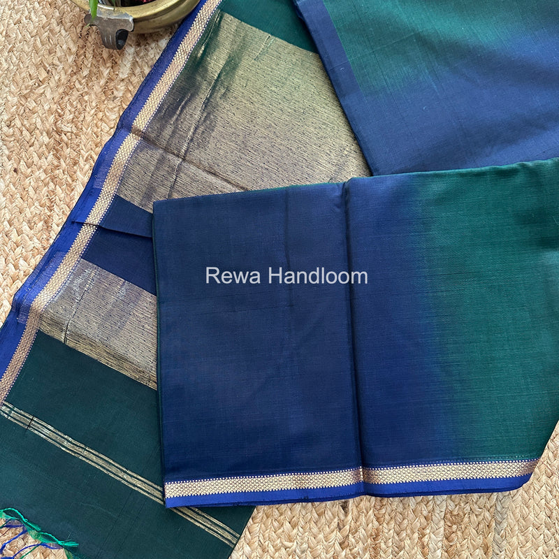 Maheshwari Dark Green Shaded Plain Saree PSS05