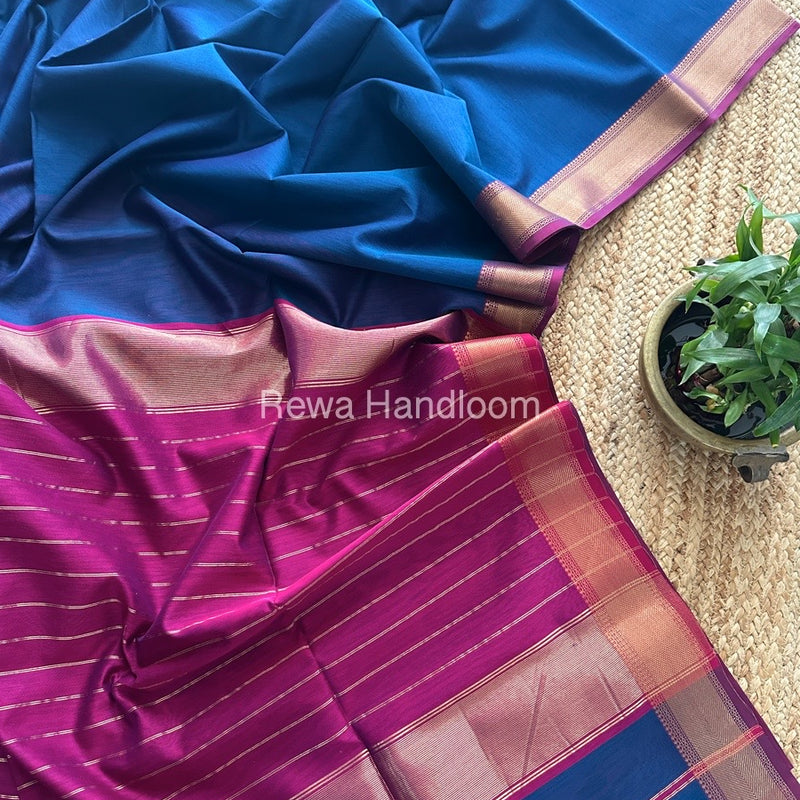 Exclusive Maheshwari Blue Zari Border Saree EZ028