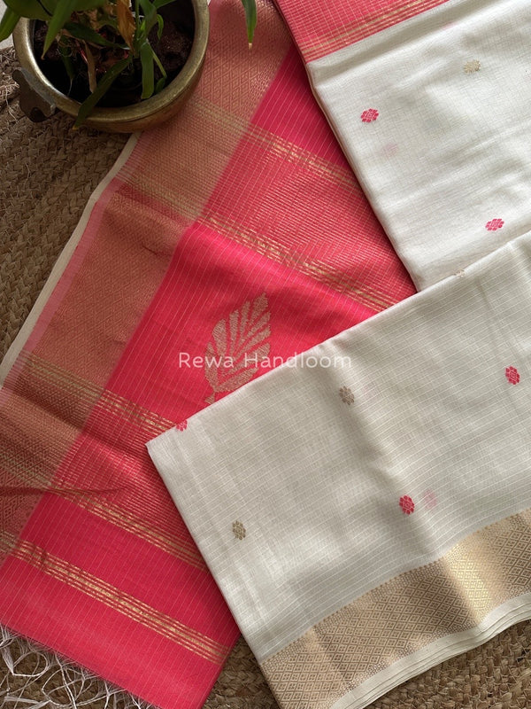 White Butta Pallu Zari Border Saree ~ Maheshwari Saree BTPS017