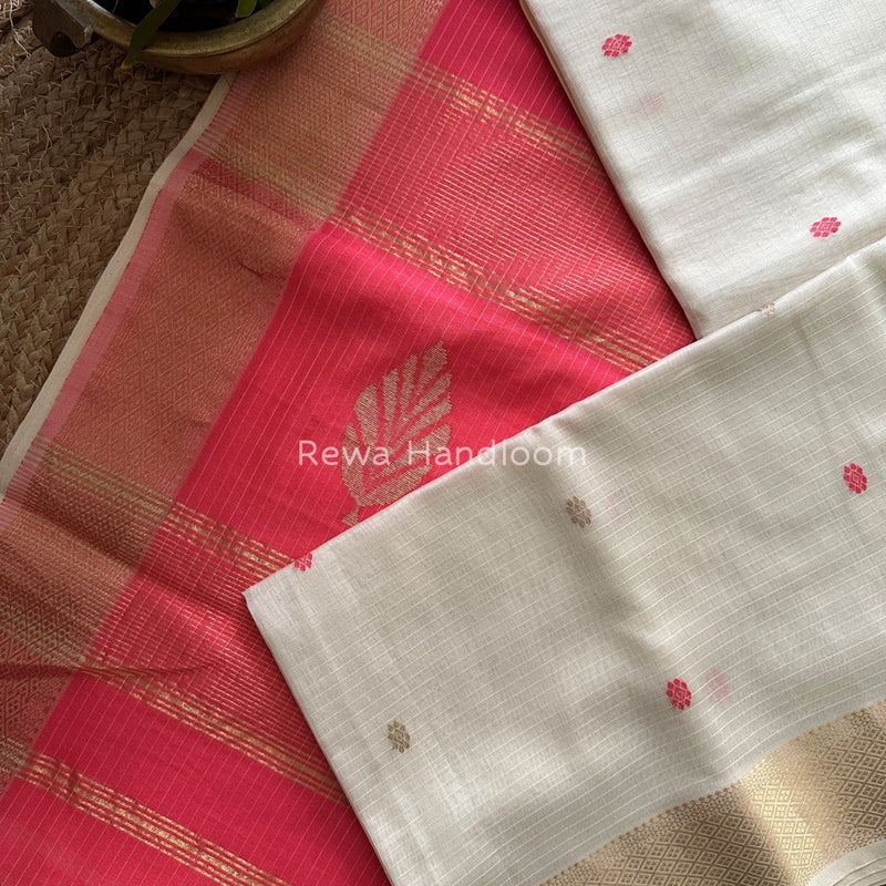 White Butta Pallu Zari Border Saree ~ Maheshwari Saree BTPS017