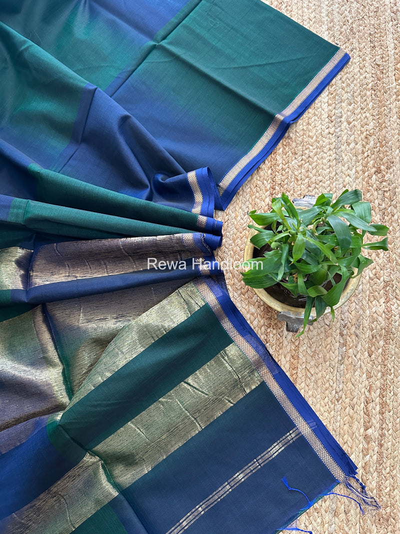 Maheshwari Dark Green Shaded Plain Saree PSS05