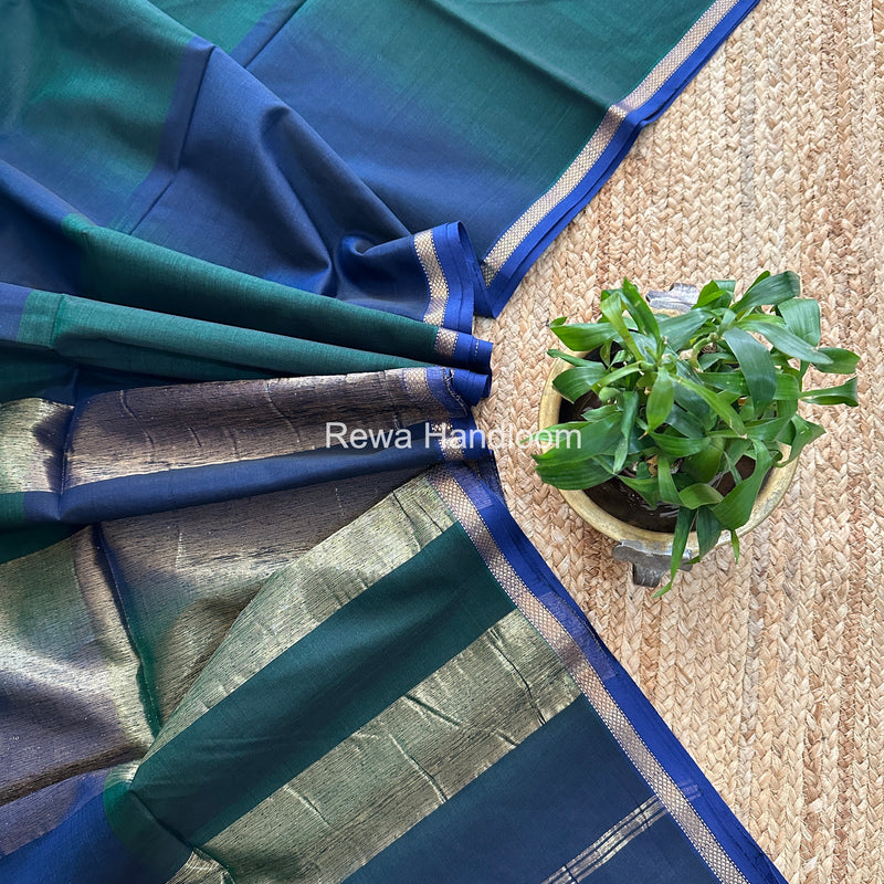 Maheshwari Dark Green Shaded Plain Saree PSS05