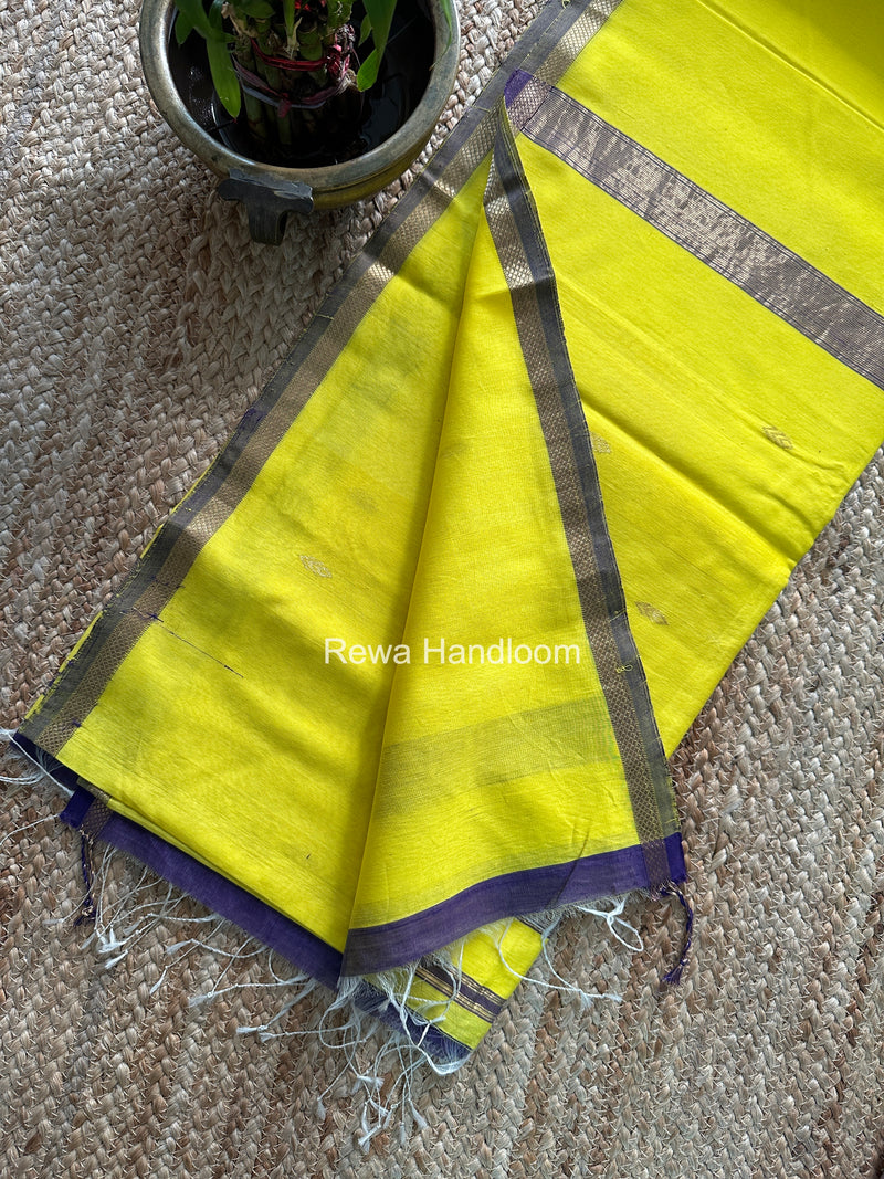 Lemon Yellow V Butti Maheshwari Saree VBS069