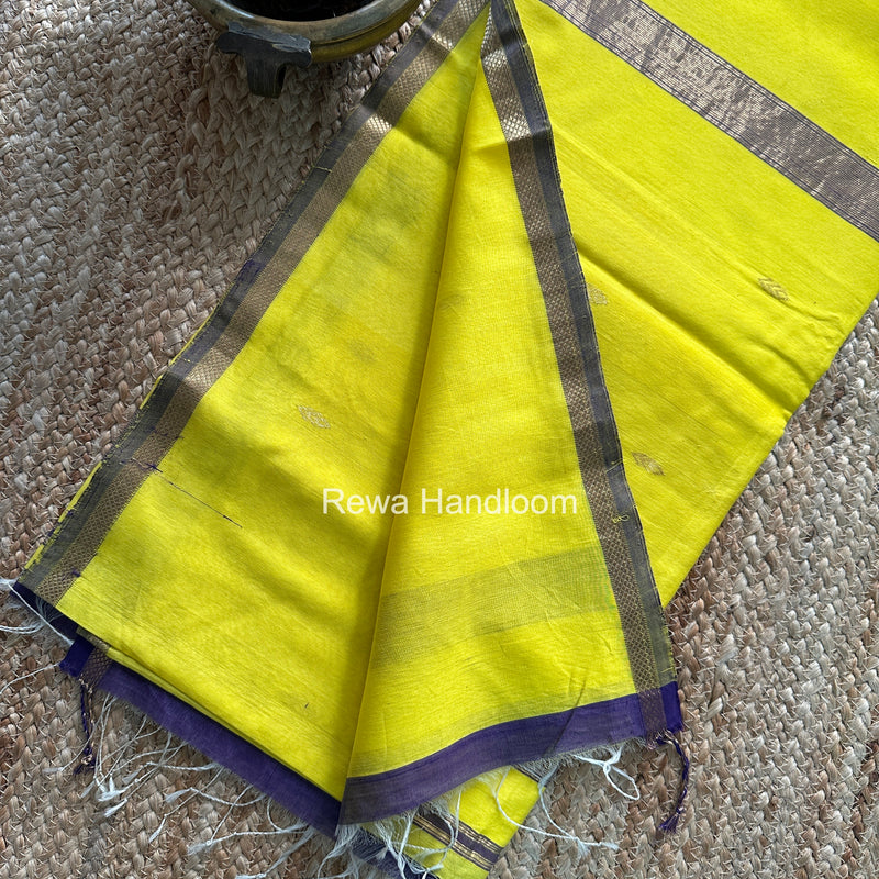 Lemon Yellow V Butti Maheshwari Saree VBS069
