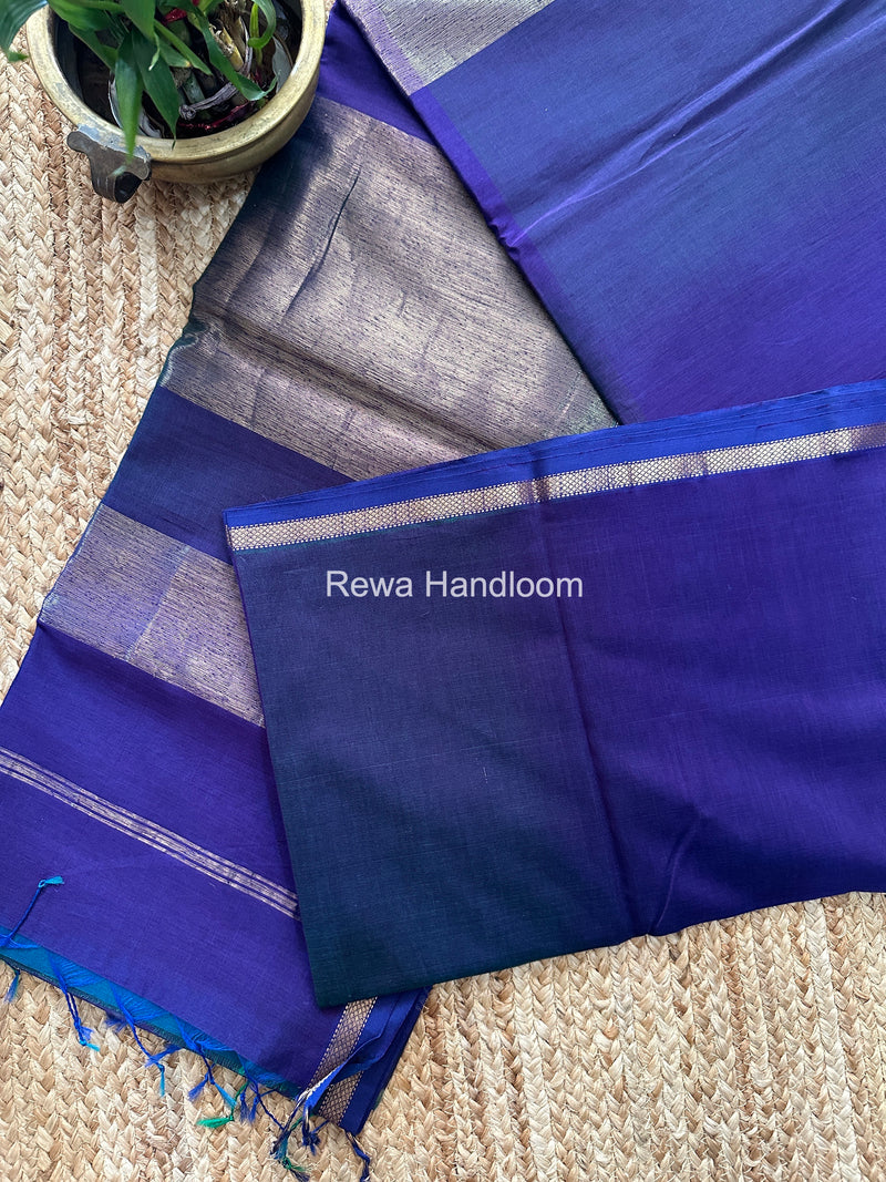 Maheshwari Blue Shaded Plain Saree PSS03