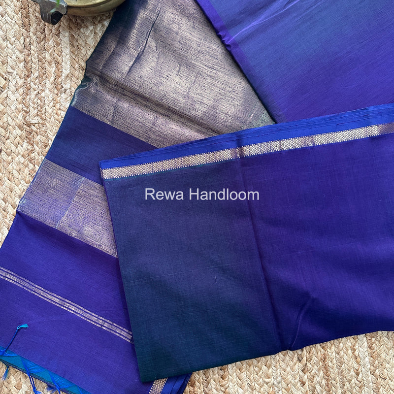 Maheshwari Blue Shaded Plain Saree PSS03