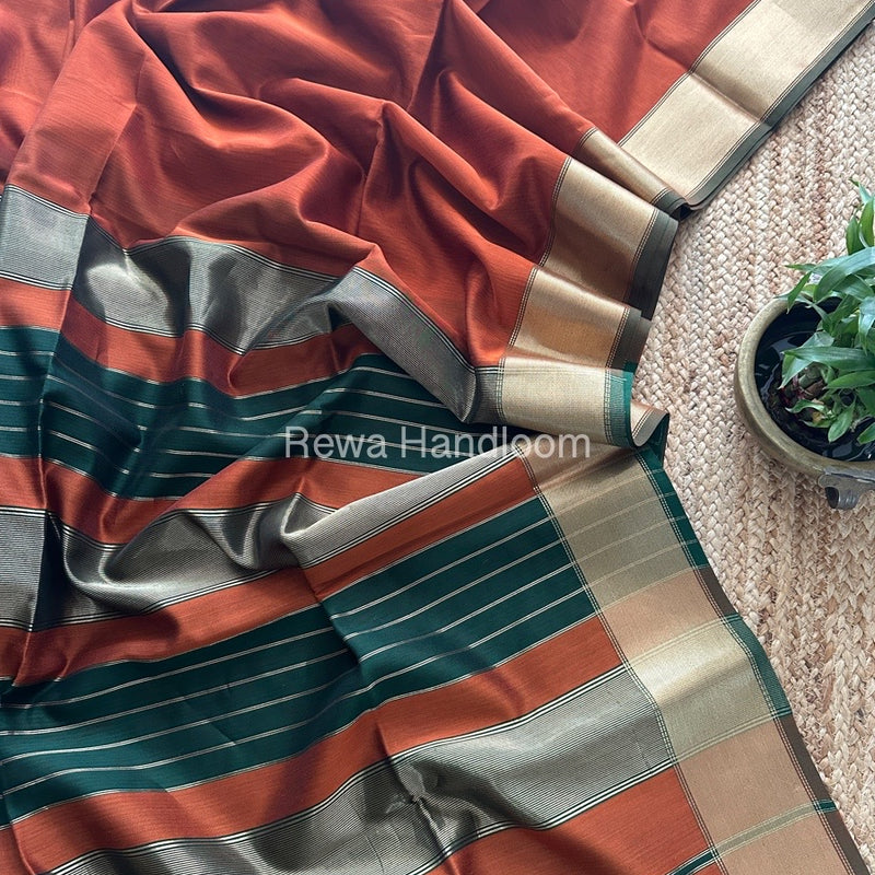 Exclusive Maheshwari Rust Zari Border Saree EZ027
