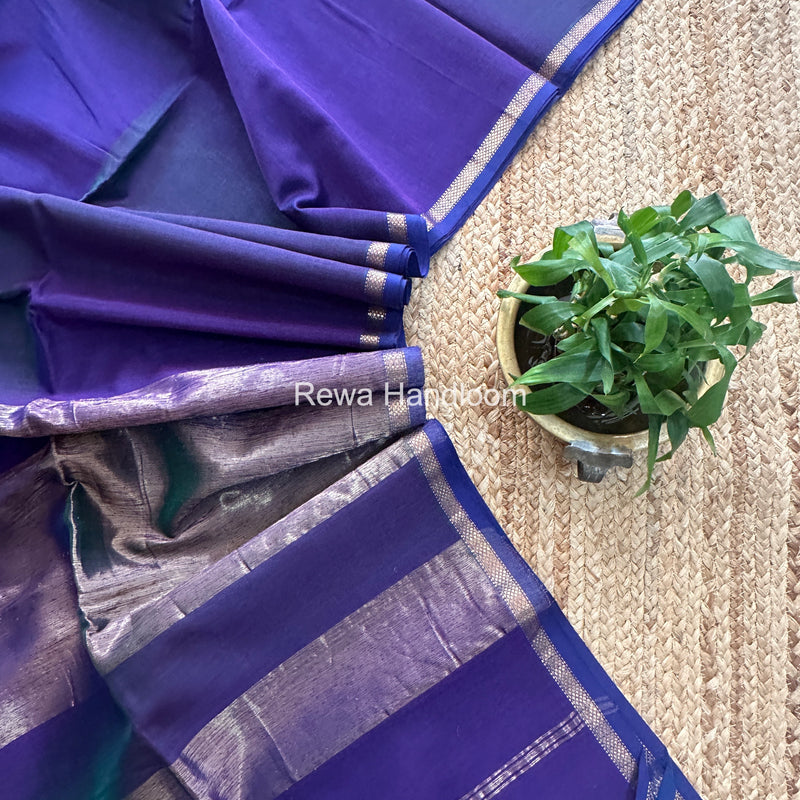 Maheshwari Blue Shaded Plain Saree PSS03