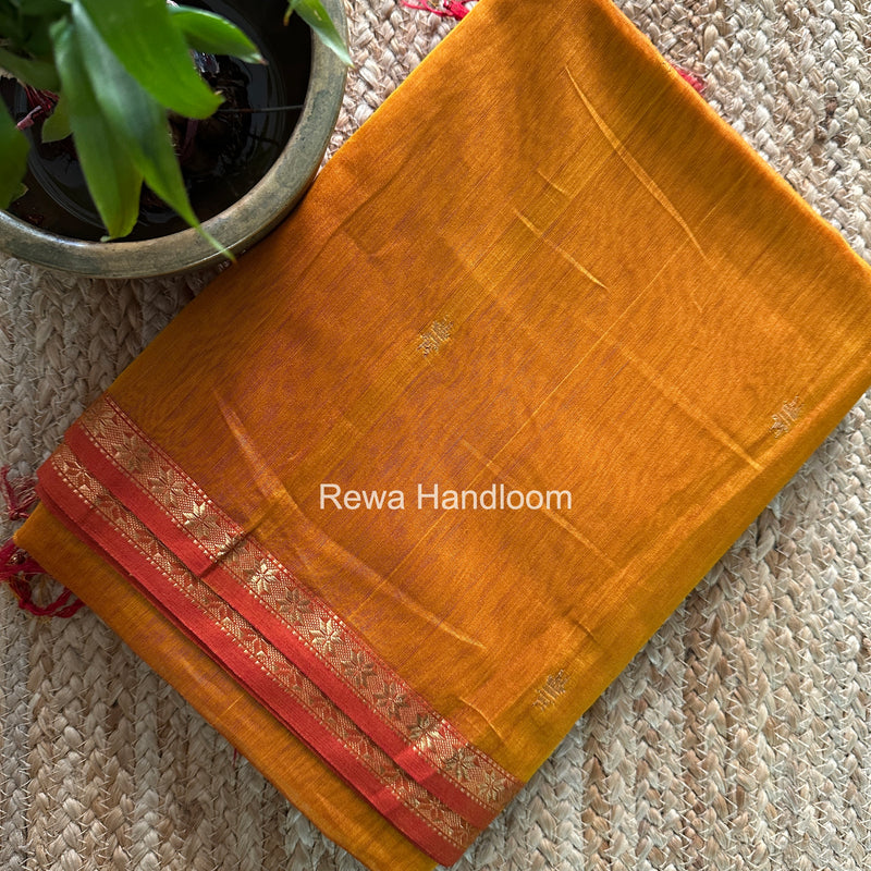 Rust Orange Star Butti Maheshwari Saree SSB052