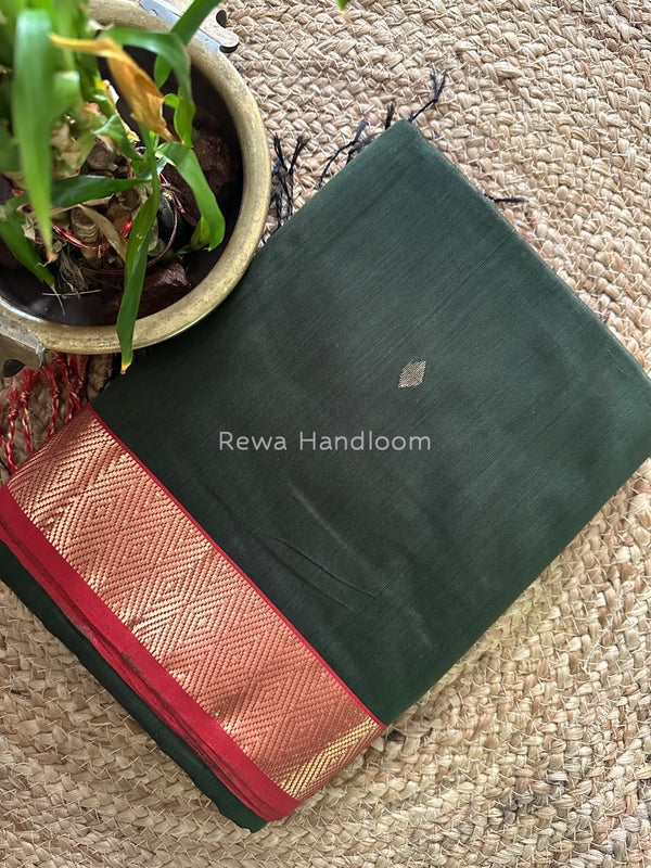 Dark Mehendi Green Zari Butti Maheshwari Saree DBS02