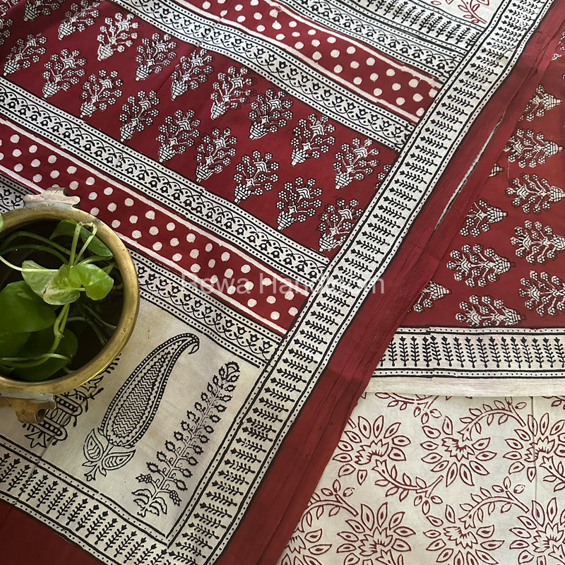 Red-White Bagh Print Cotton Suit-BCS52