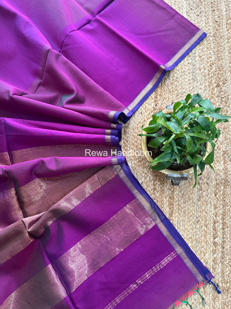 Maheshwari Purple Shaded Plain Saree PSS02