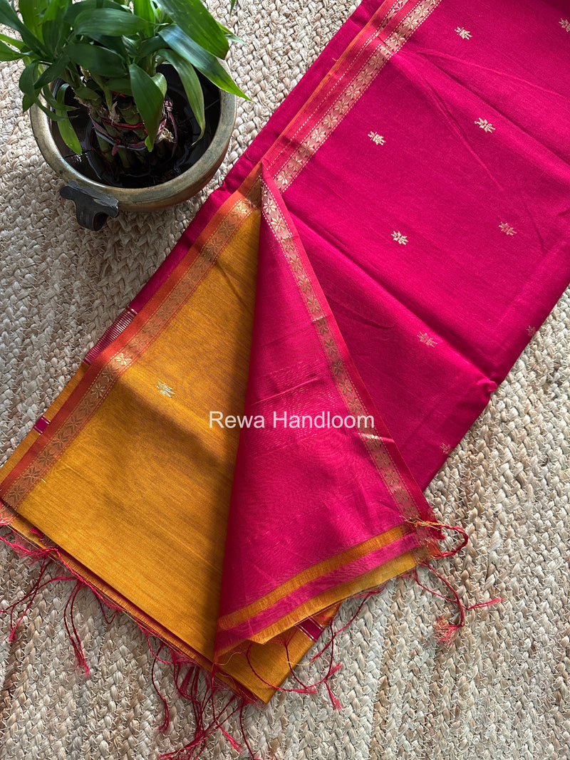 Rust Orange Star Butti Maheshwari Saree SSB052