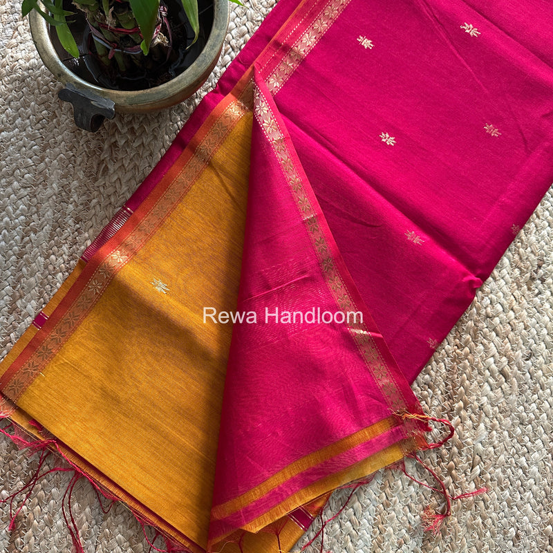 Rust Orange Star Butti Maheshwari Saree SSB052
