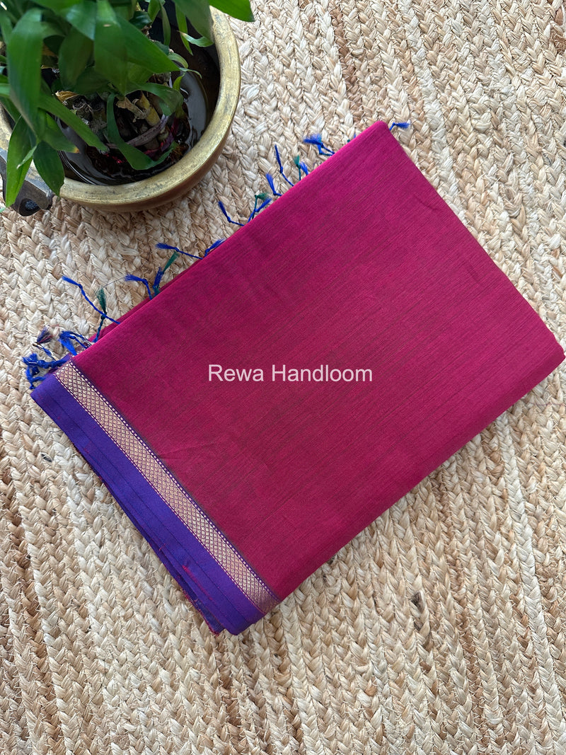 Maheshwari Magenta Shaded Plain Saree PSS04