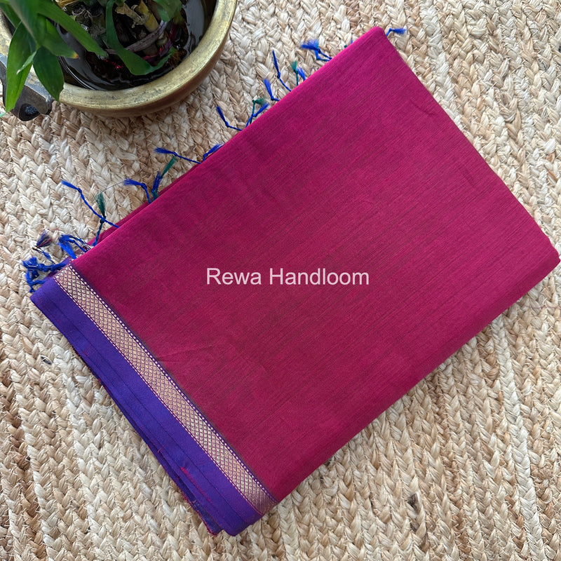 Maheshwari Magenta Shaded Plain Saree PSS04