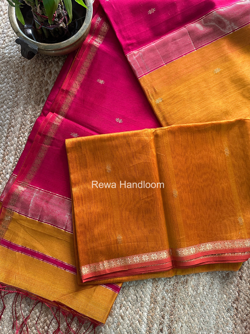 Rust Orange Star Butti Maheshwari Saree SSB052