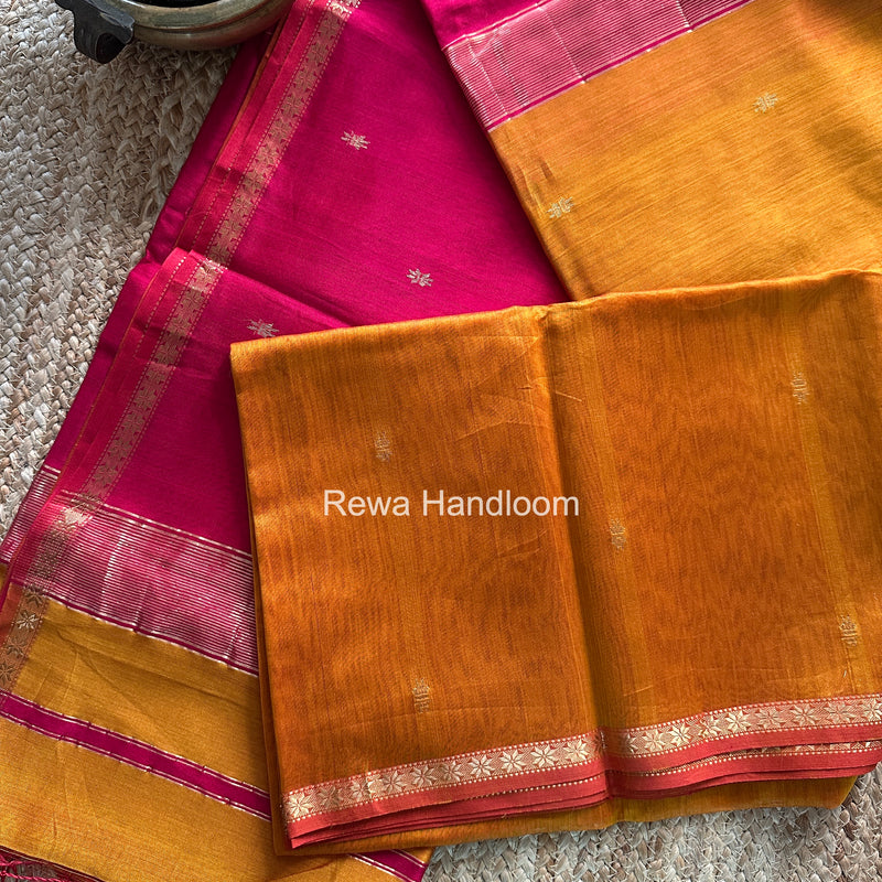 Rust Orange Star Butti Maheshwari Saree SSB052