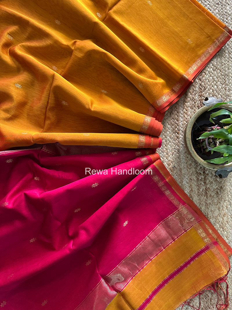 Rust Orange Star Butti Maheshwari Saree SSB052