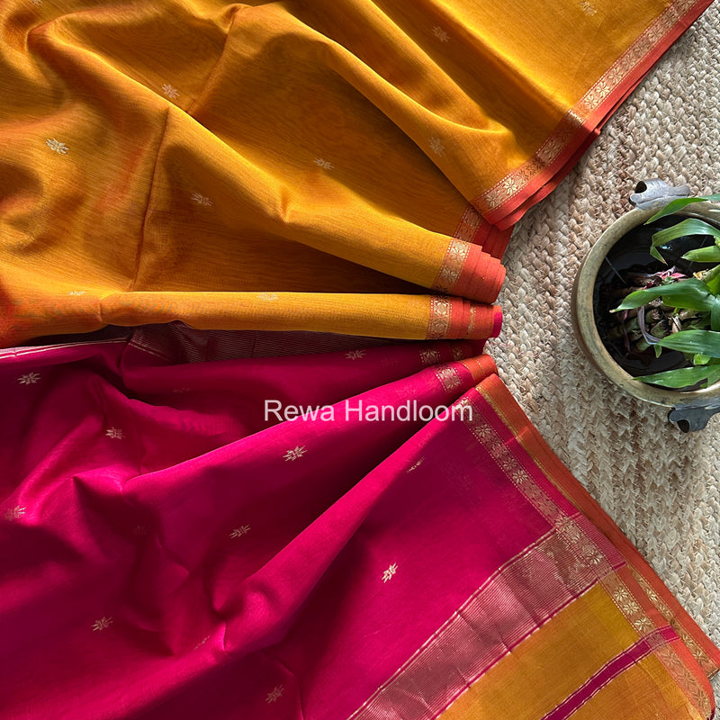 Rust Orange Star Butti Maheshwari Saree SSB052