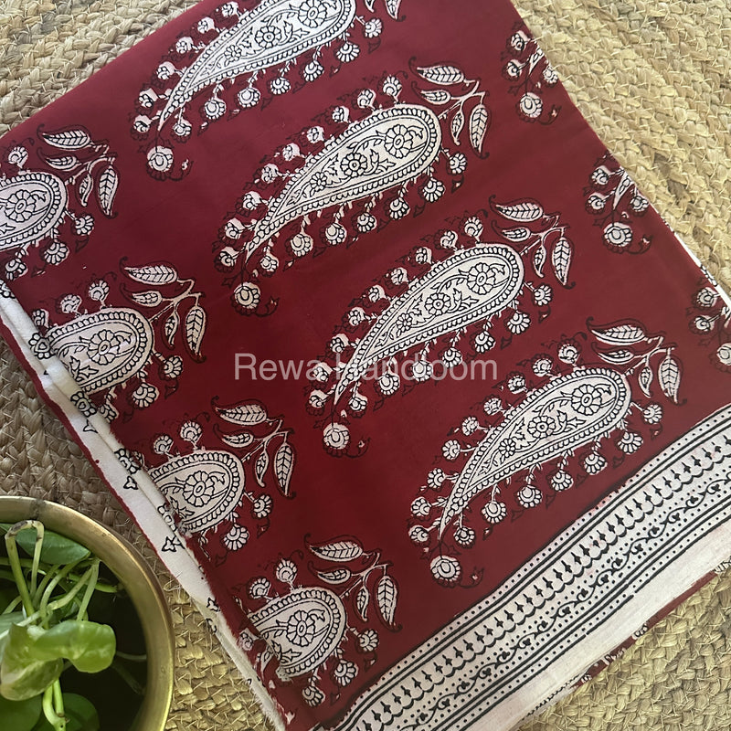 Maroon-White Bagh Print Cotton Suit-BCS51