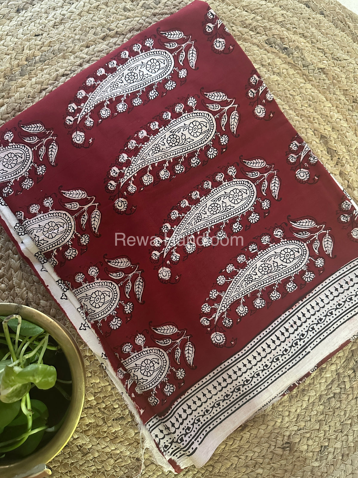 Maroon-White Bagh Print Cotton Suit-BCS51