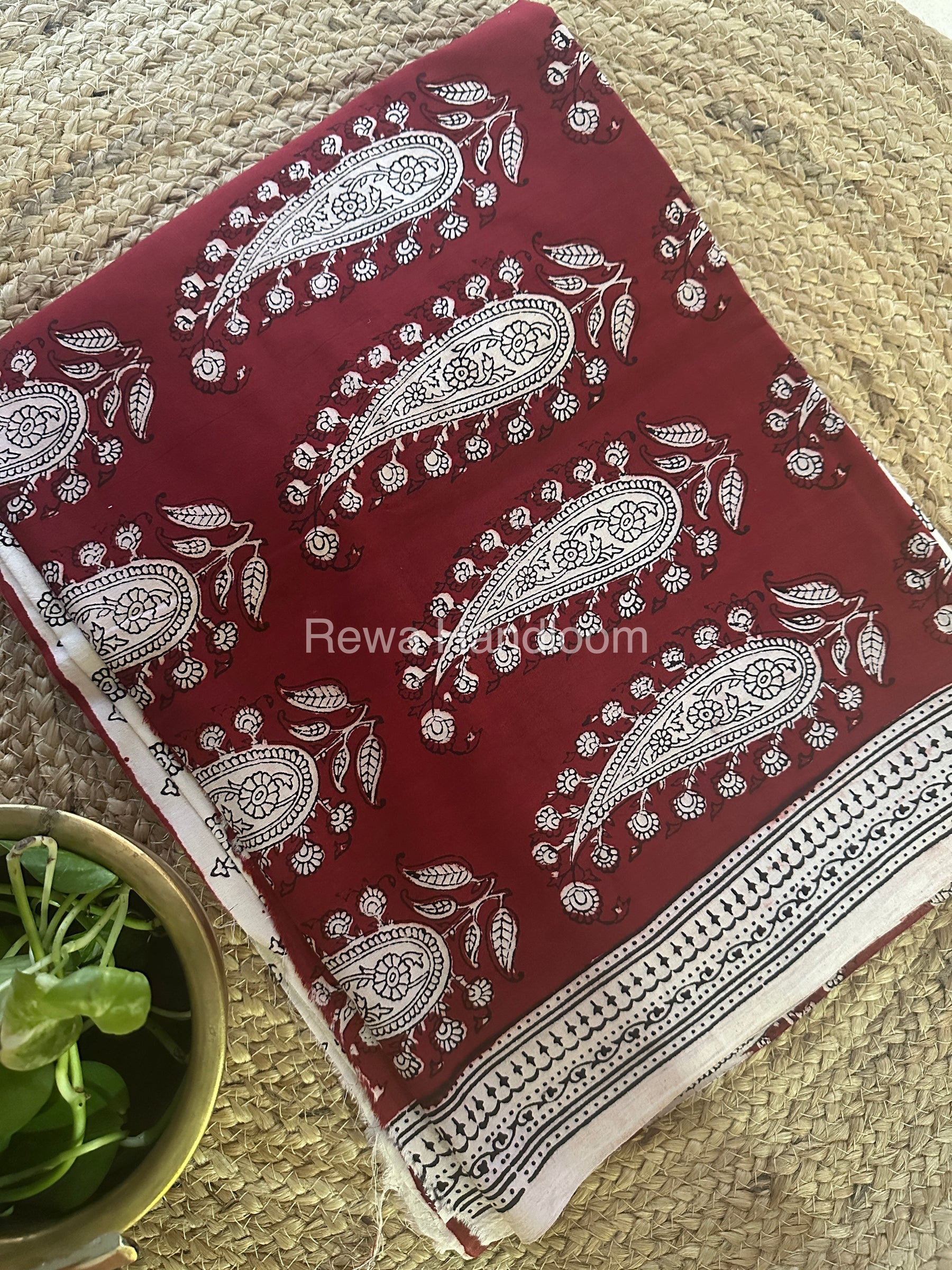 Maroon-White Bagh Print Cotton Suit-BCS51