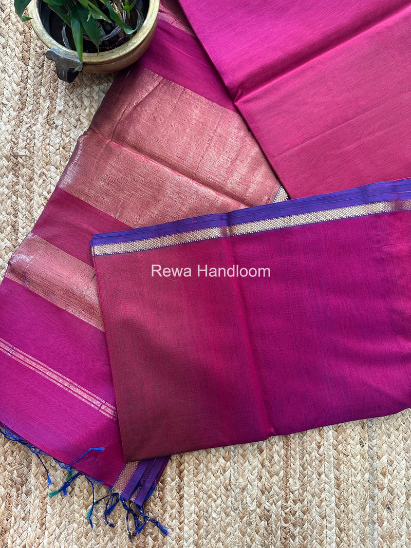 Maheshwari Magenta Shaded Plain Saree PSS04