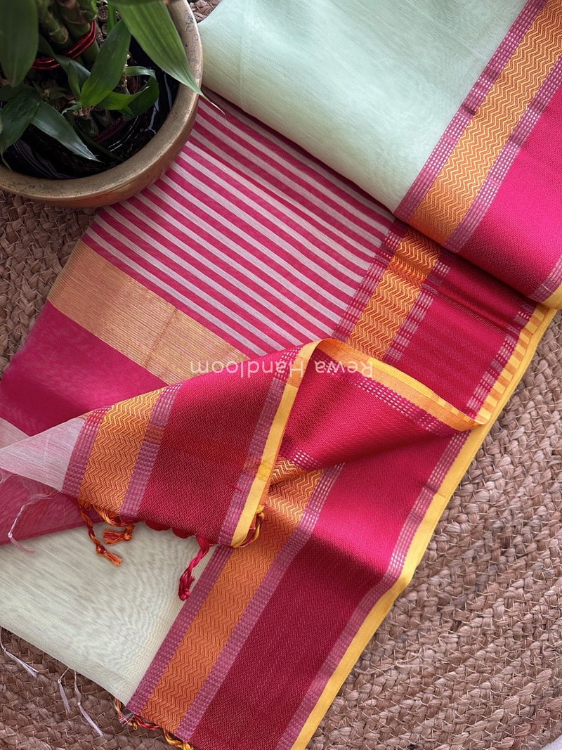 Maheshwari Light Pista Ganga Jamuna Rewa Border Saree GJD073