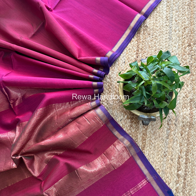 Maheshwari Magenta Shaded Plain Saree PSS04