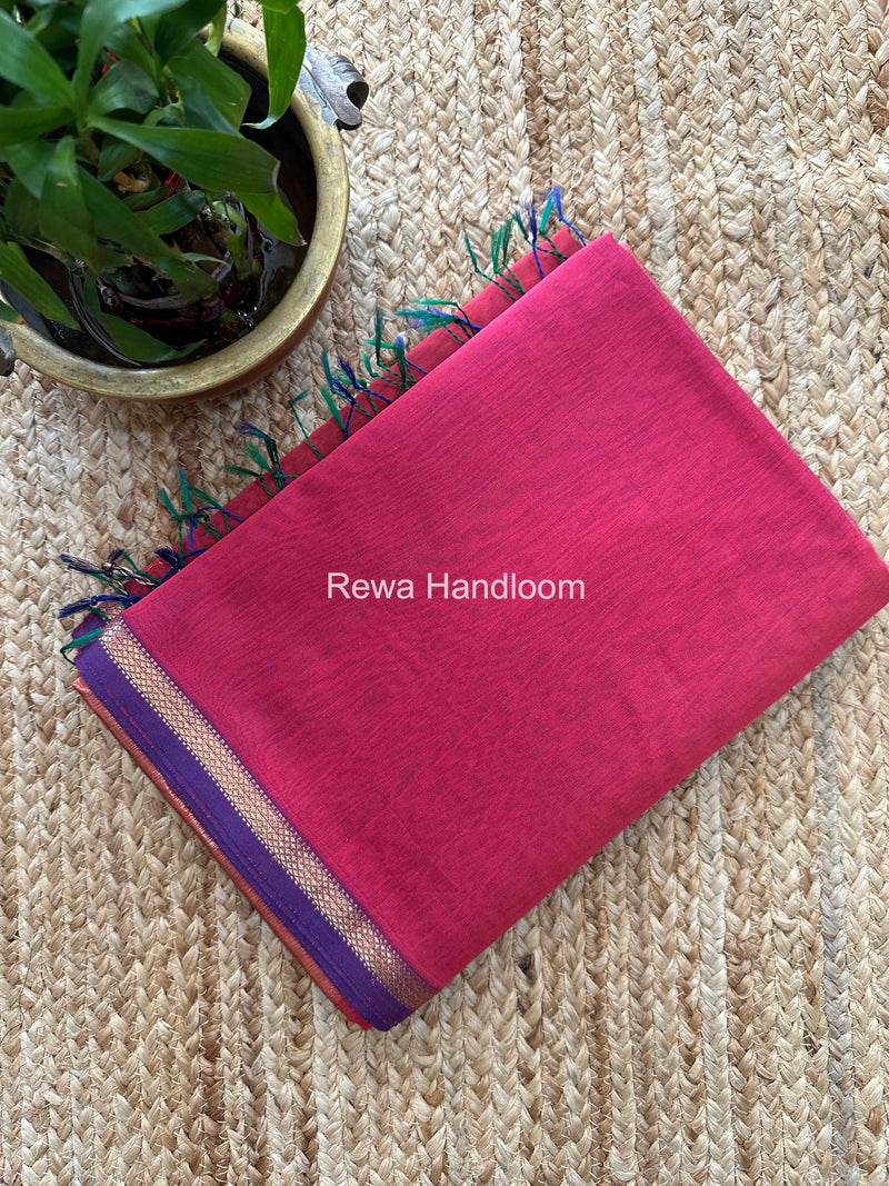 Maheshwari Fuchsia Shaded Plain Saree PSS012