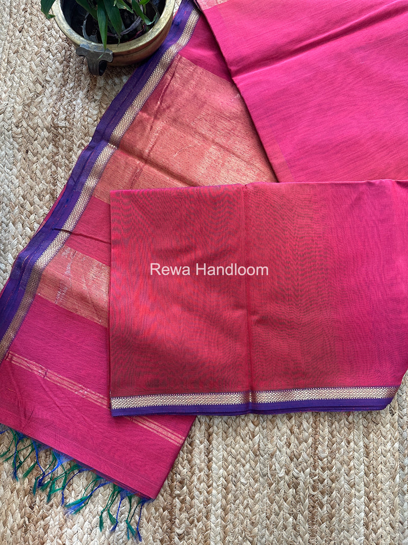 Maheshwari Fuchsia Shaded Plain Saree PSS012